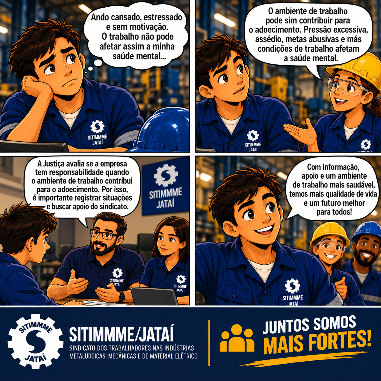 Quadrinho: Saúde mental no trabalho - SITIMMME/Jataí
