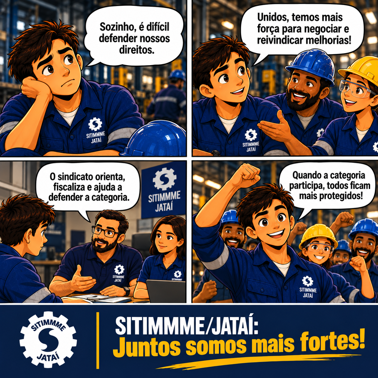 Quadrinho: Sindicato forte, trabalhador protegido - SITIMMME/Jataí