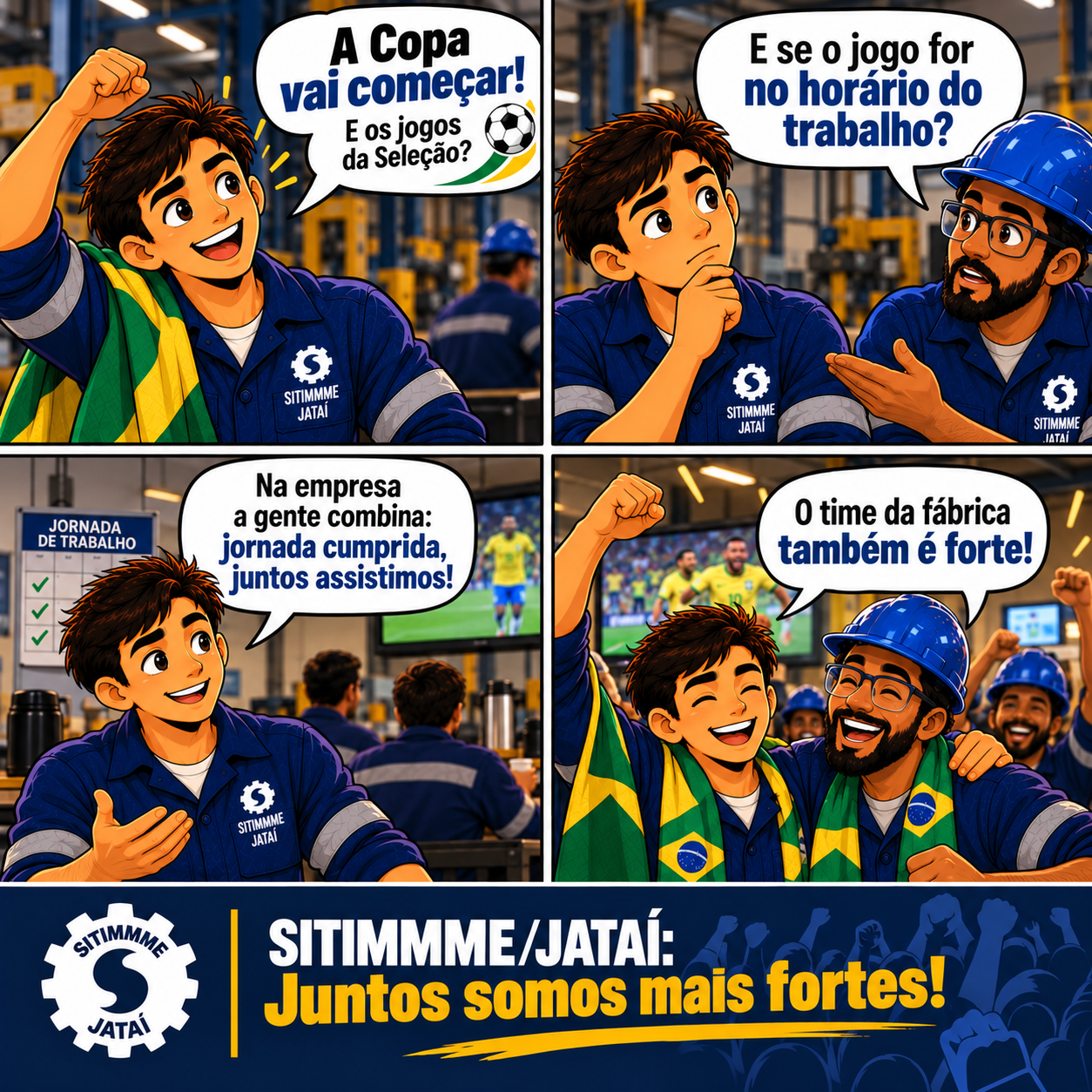 Quadrinho: Jogos da Seleção e jornada de trabalho - SITIMMME/Jataí
