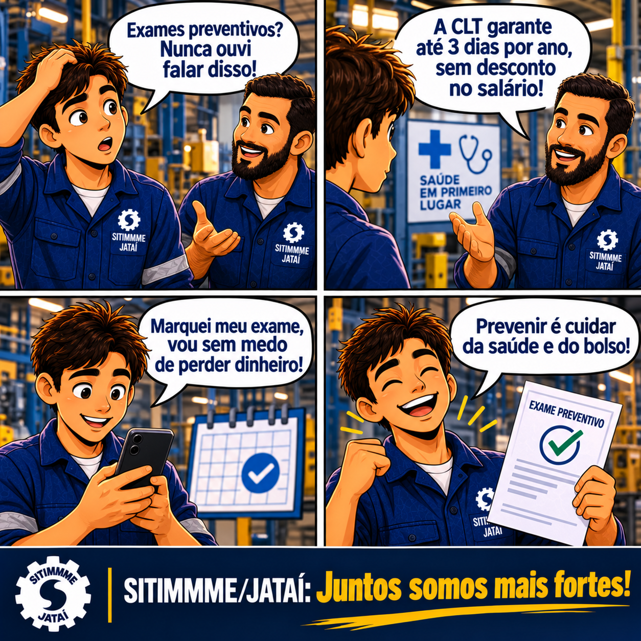 Quadrinho: Exames preventivos - SITIMMME/Jataí