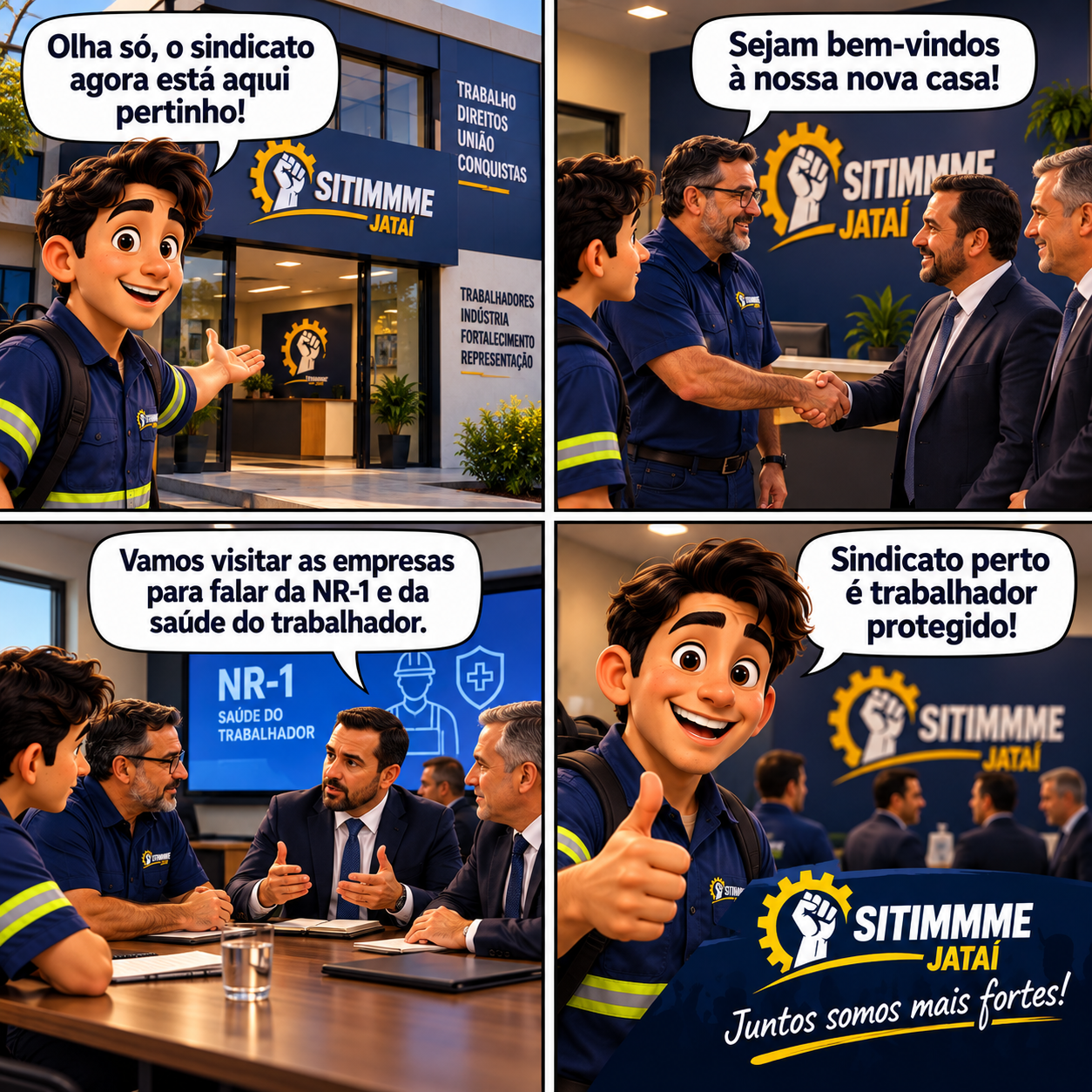 Quadrinho: Visita institucional na nova sede em Senador Canedo - SITIMMME/Jataí