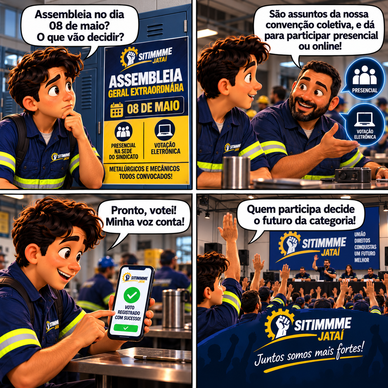 Quadrinho: Assembleia Geral Extraordinária de 08 de maio - SITIMMME/Jataí
