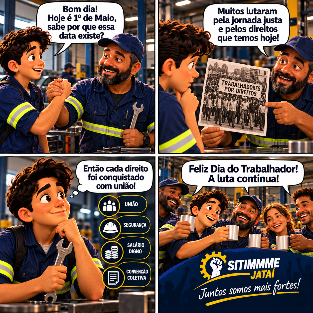 Quadrinho: 1º de Maio, Dia do Trabalhador - SITIMMME/Jataí