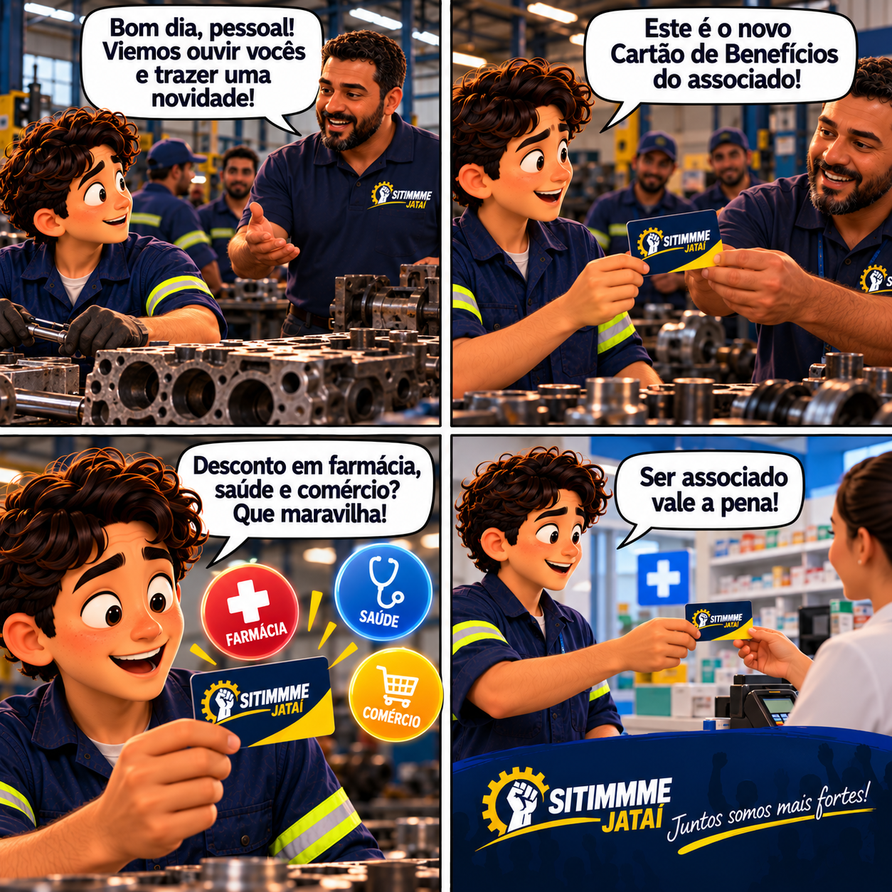Quadrinho: Visita à Retífica REMOL e Cartão de Benefícios - SITIMMME/Jataí