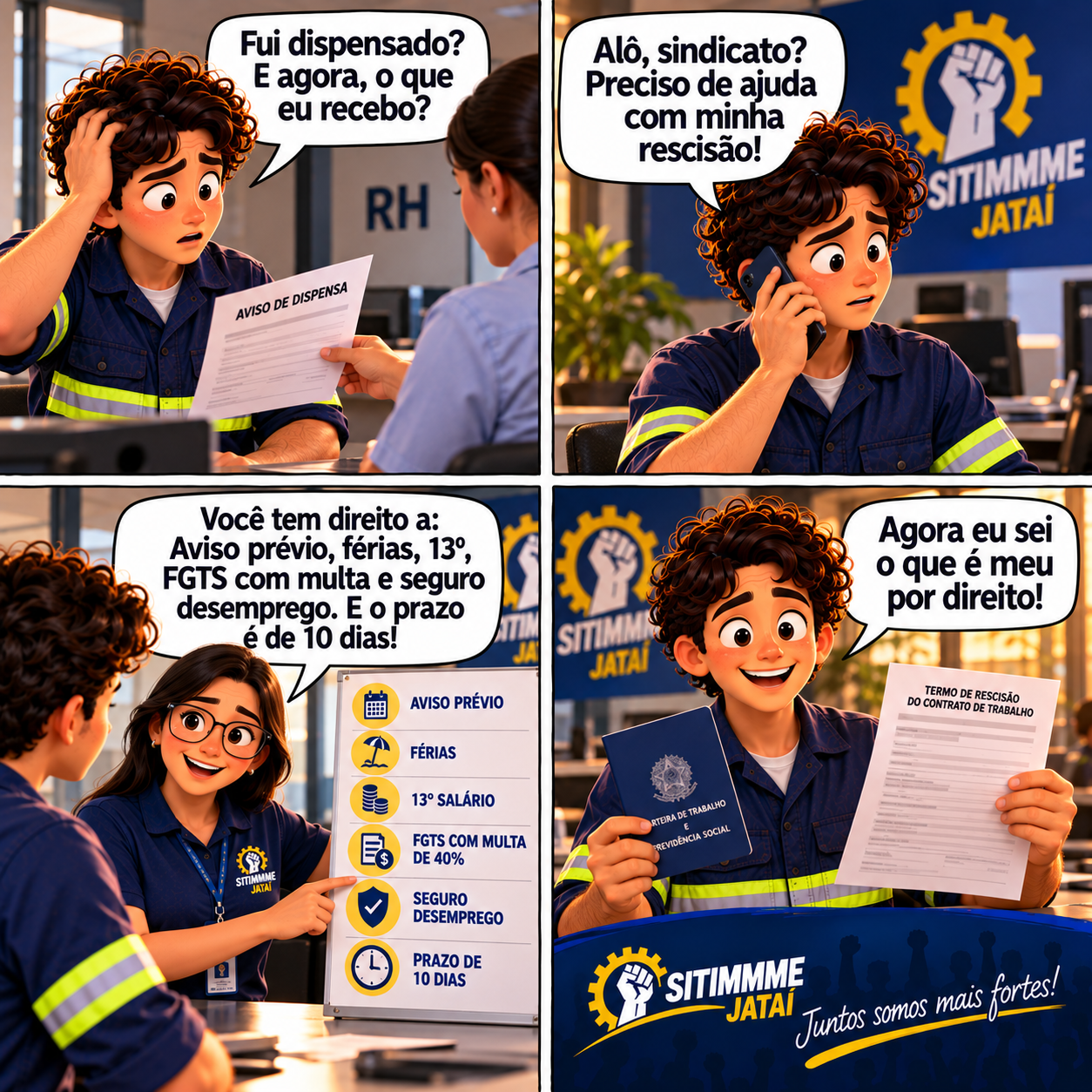 Quadrinho: Direitos na rescisão do contrato - SITIMMME/Jataí