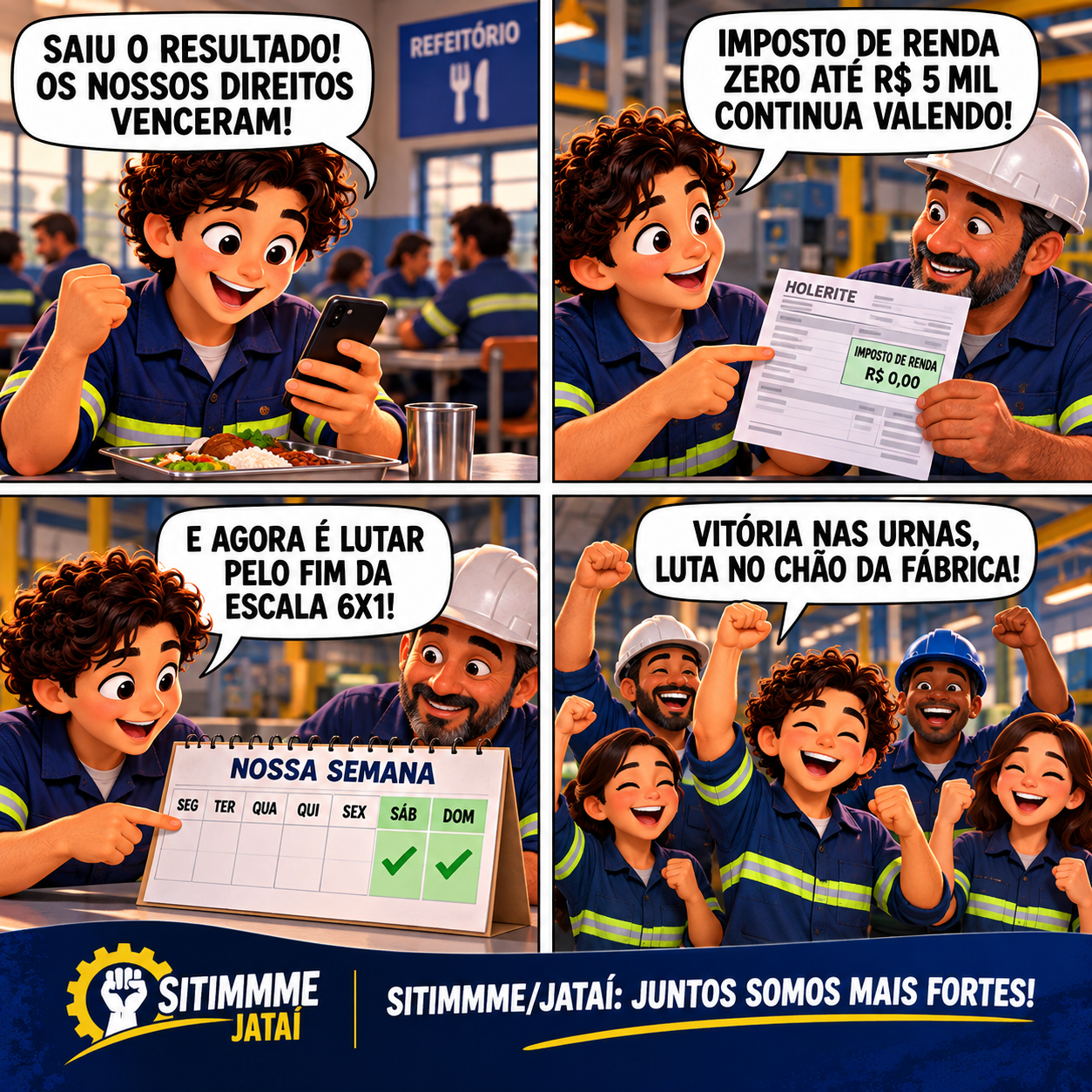 Quadrinho: Vitória dos direitos do trabalhador - SITIMMME/Jataí